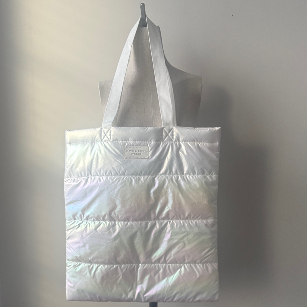 Bath  Body Tote Bag Quilted White Rainbow Iridescent Perfect Gift Brand